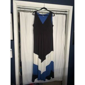 STUDIO I Color Block LONG Dress Black, White, Blue Large I3